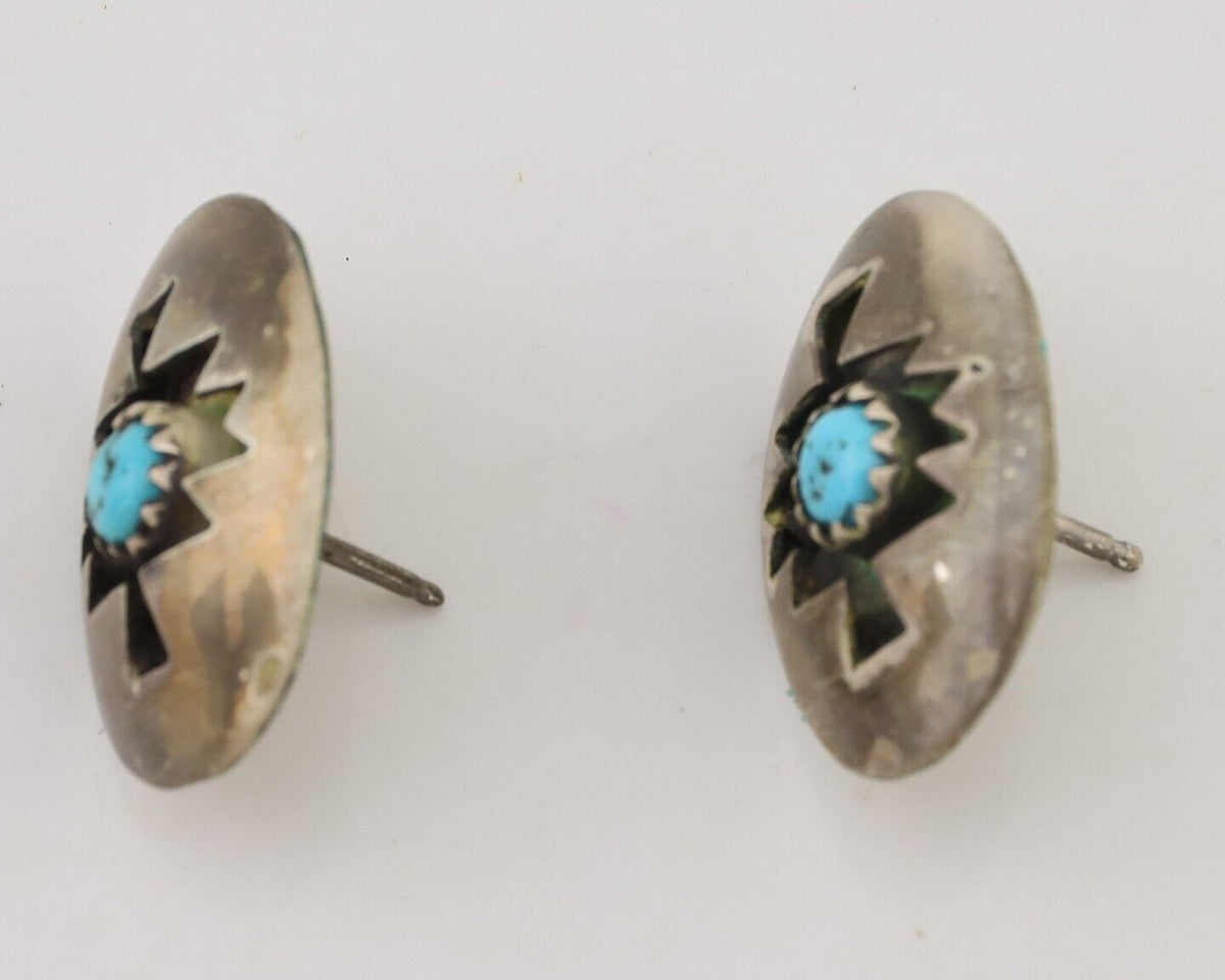 Navajo Hand Cut Earrings 925 Silver Natural Turquoise Native Artist C.80's