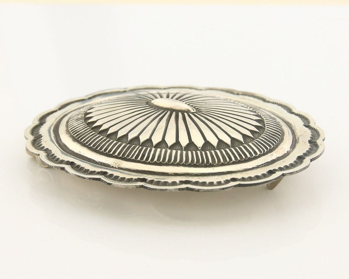 Navajo Belt Buckle 925 Sterling Silver Concho Signed R Martinez 1.5x2.5 in C.80s