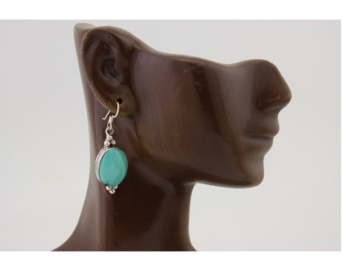 Navajo Dangle Earrings 925 Natural Turquoise Native Inca Mfg C.80's
