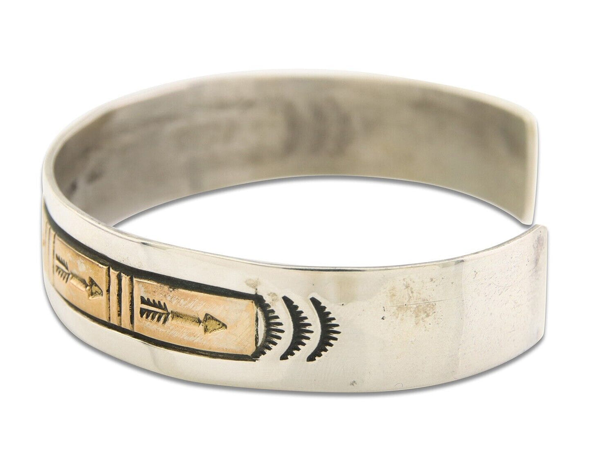 Navajo Bracelet 925 Silver & 12K Gold Cuff Artist Signed Randall Endito 80's