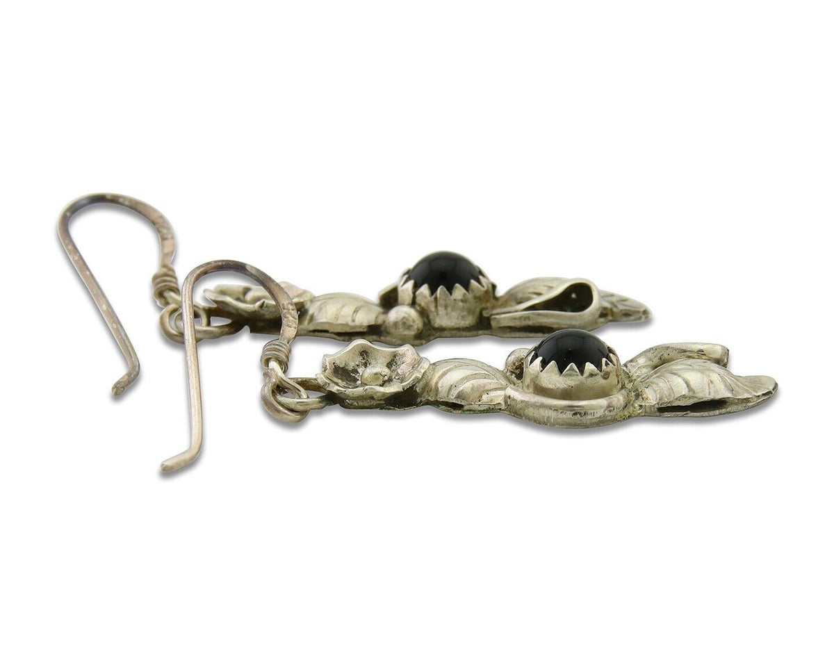 Navajo Earrings 925 Silver Handmade Natural Onyx Signed DB C.80's