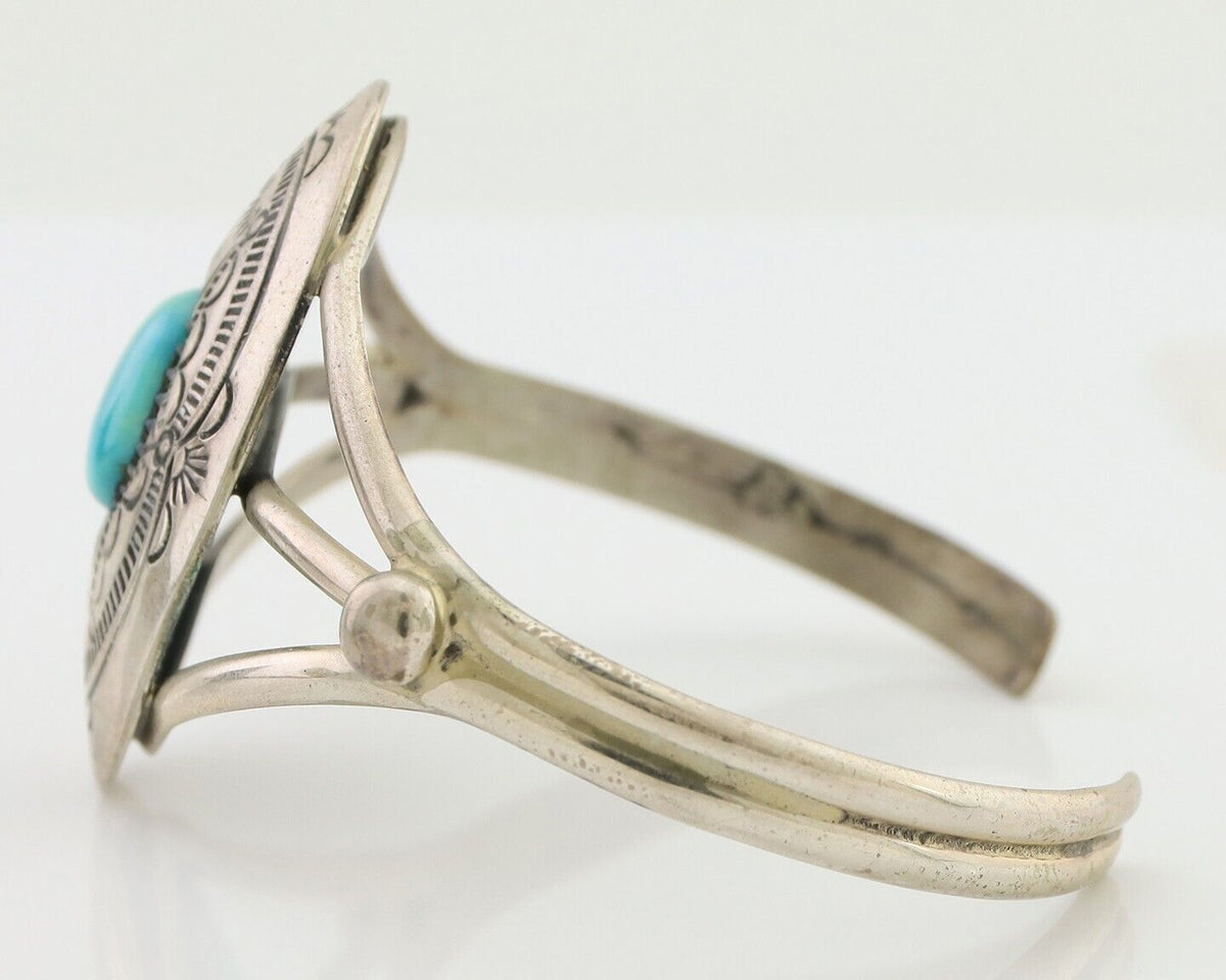 Navajo Bracelet 925 Silver Sleeping Beauty Turquoise Signed IHMJ C.80's