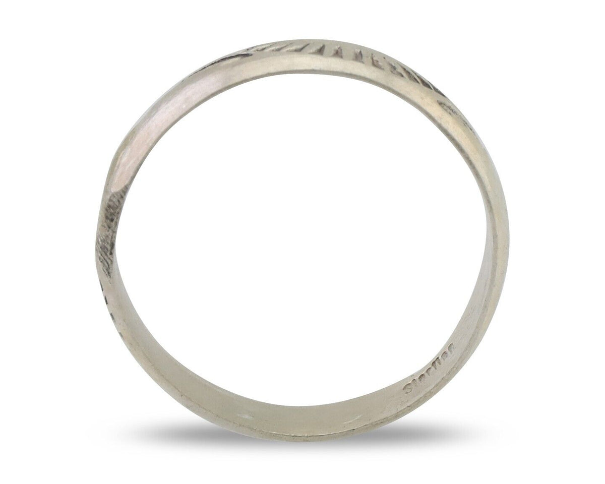 Navajo Hand Stamped Band 925 Silver 5.0 mm Signed Larry Chavez Size 6.5 C.80's
