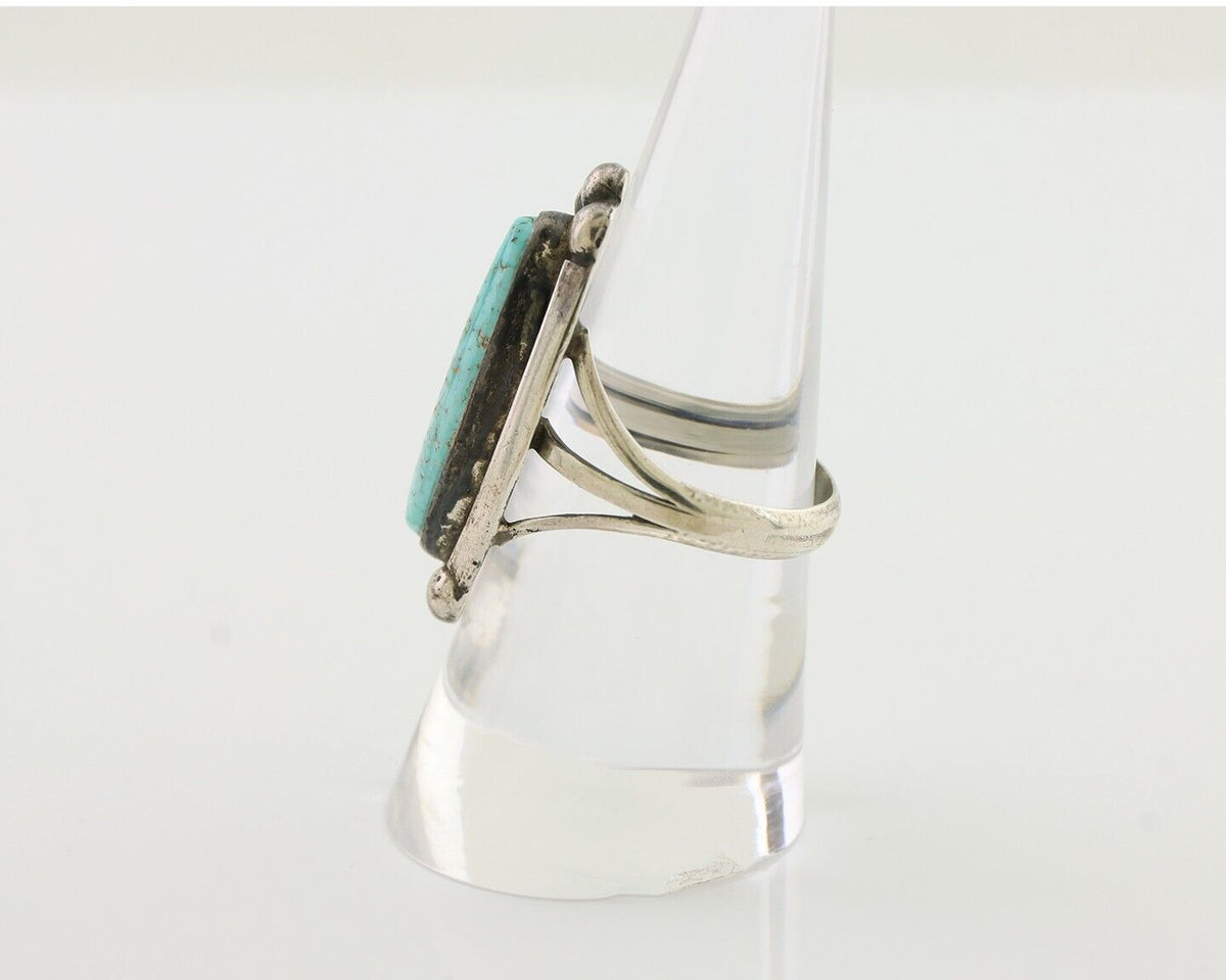 Navajo Turquoise Ring 925 Silver Native Artist Signed Sunrise Size 8.0 C.80's