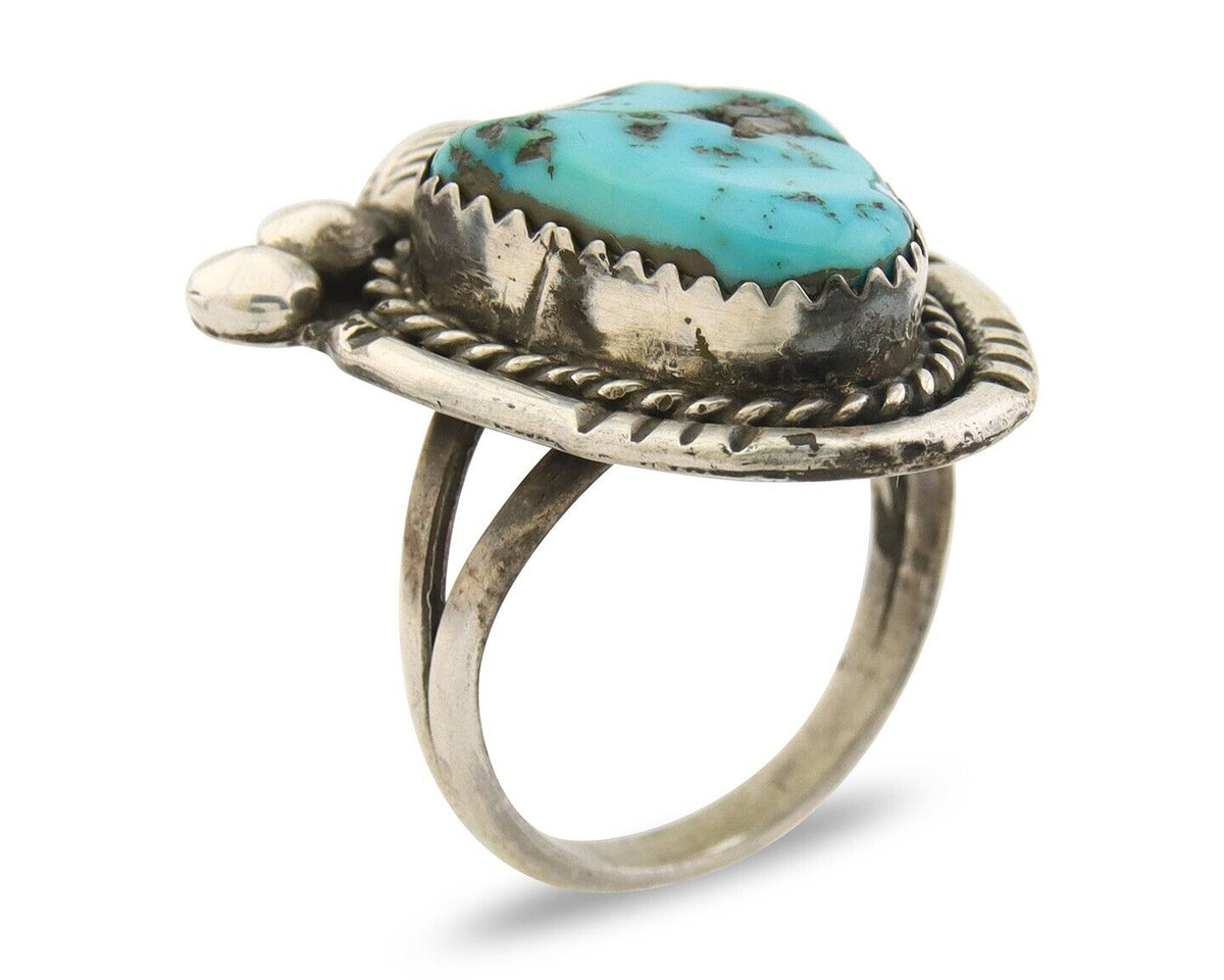 Navajo Ring 925 Sterling Natural Blue Turquoise Native Artist C.80's Size 5.75