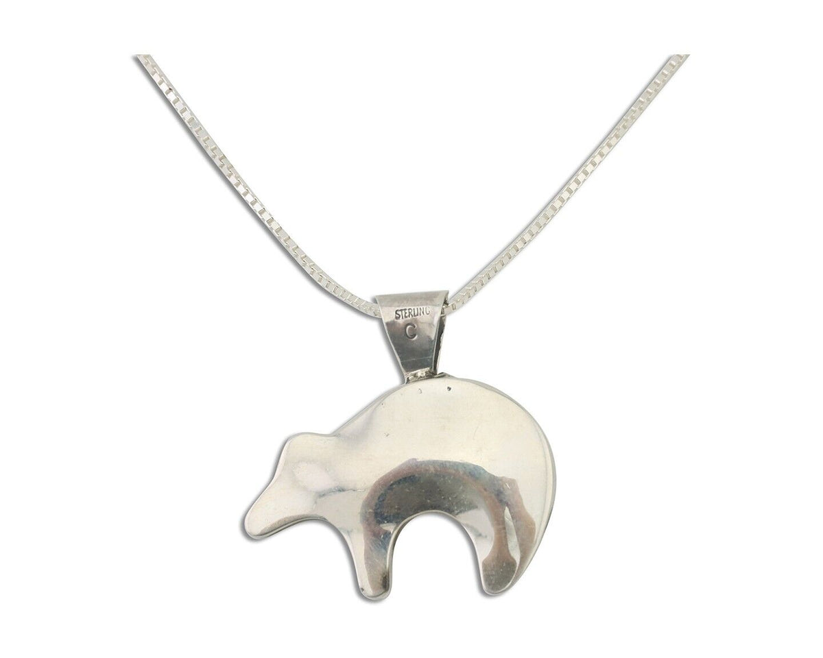 Navajo Spirit Bear Necklace Pendant 925 Sterling Silver Signed C C.80's