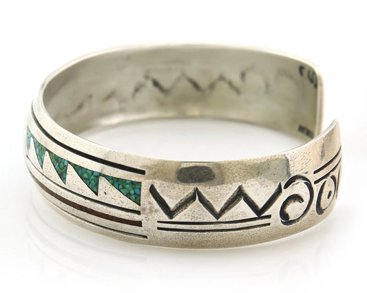 Navajo Cuff Bracelet Sterling Silver Authentic Turquoise Signed Stanley Bain
