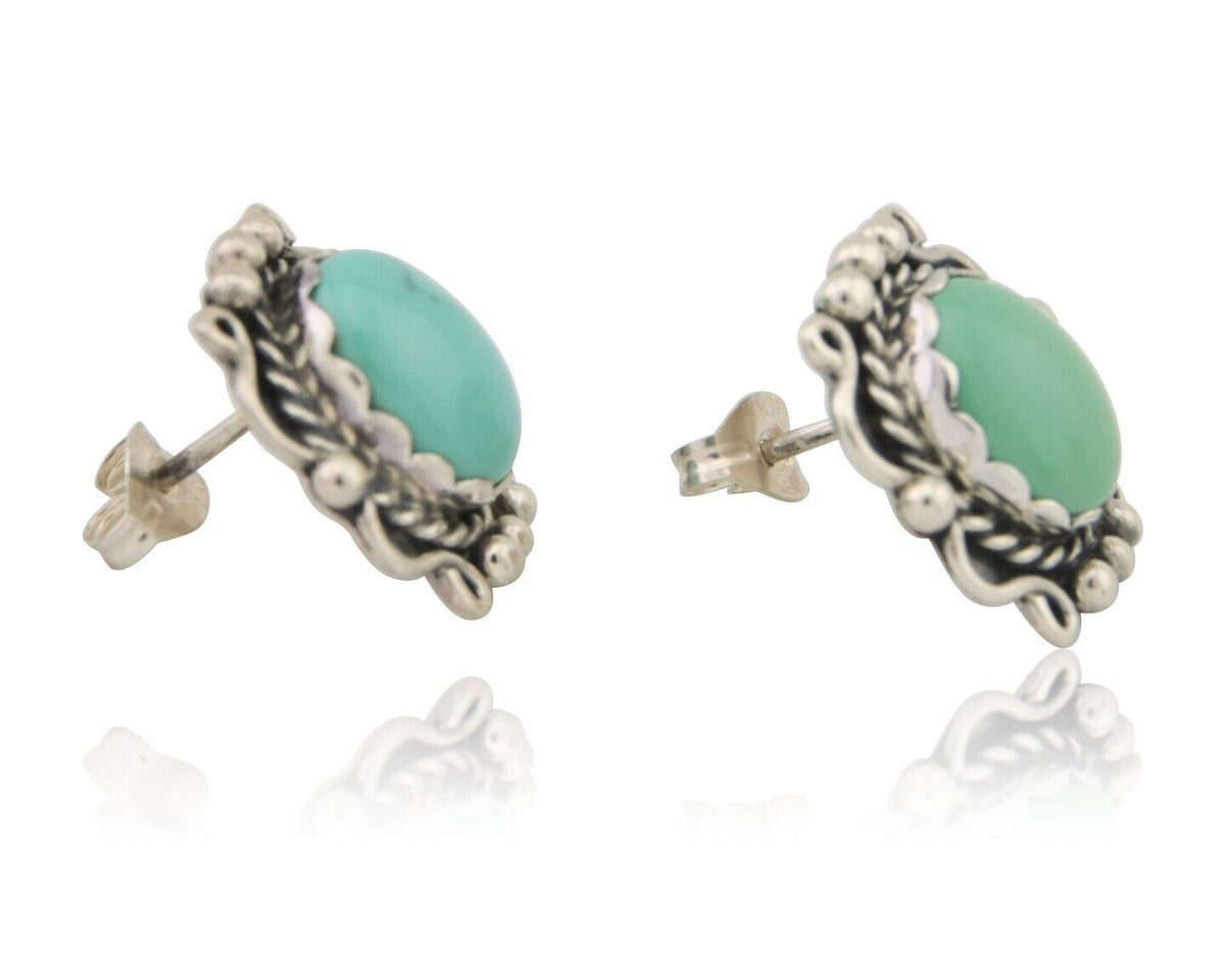 Navajo Earrings 925 Natural Turquoise Native Artist Signed VM C.80's