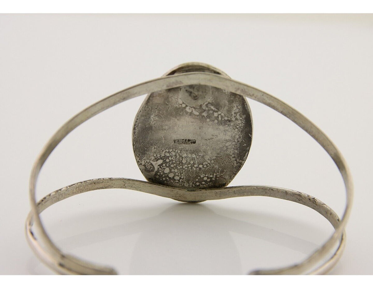 Navajo Hand Stamped Cuff Bracelet Turquoise 925 Silver Native American Artist
