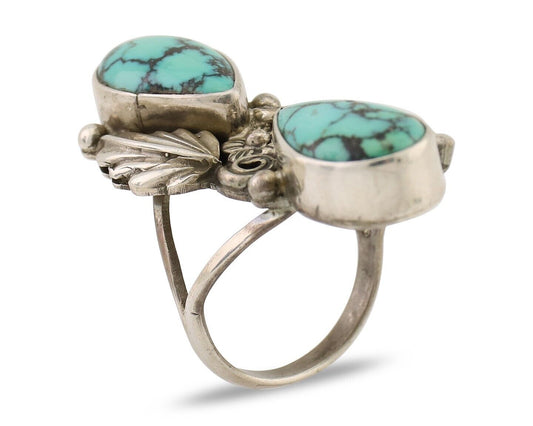 Navajo Handmade Ring 925 Silver Natural Tuquoise Artist Signed R E C.80's