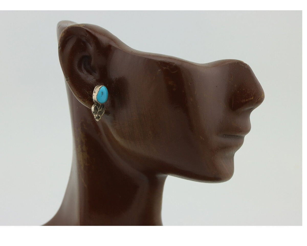 Zuni Earrings 925 Silver Natural Blue Turquoise Native American Artist C.80s