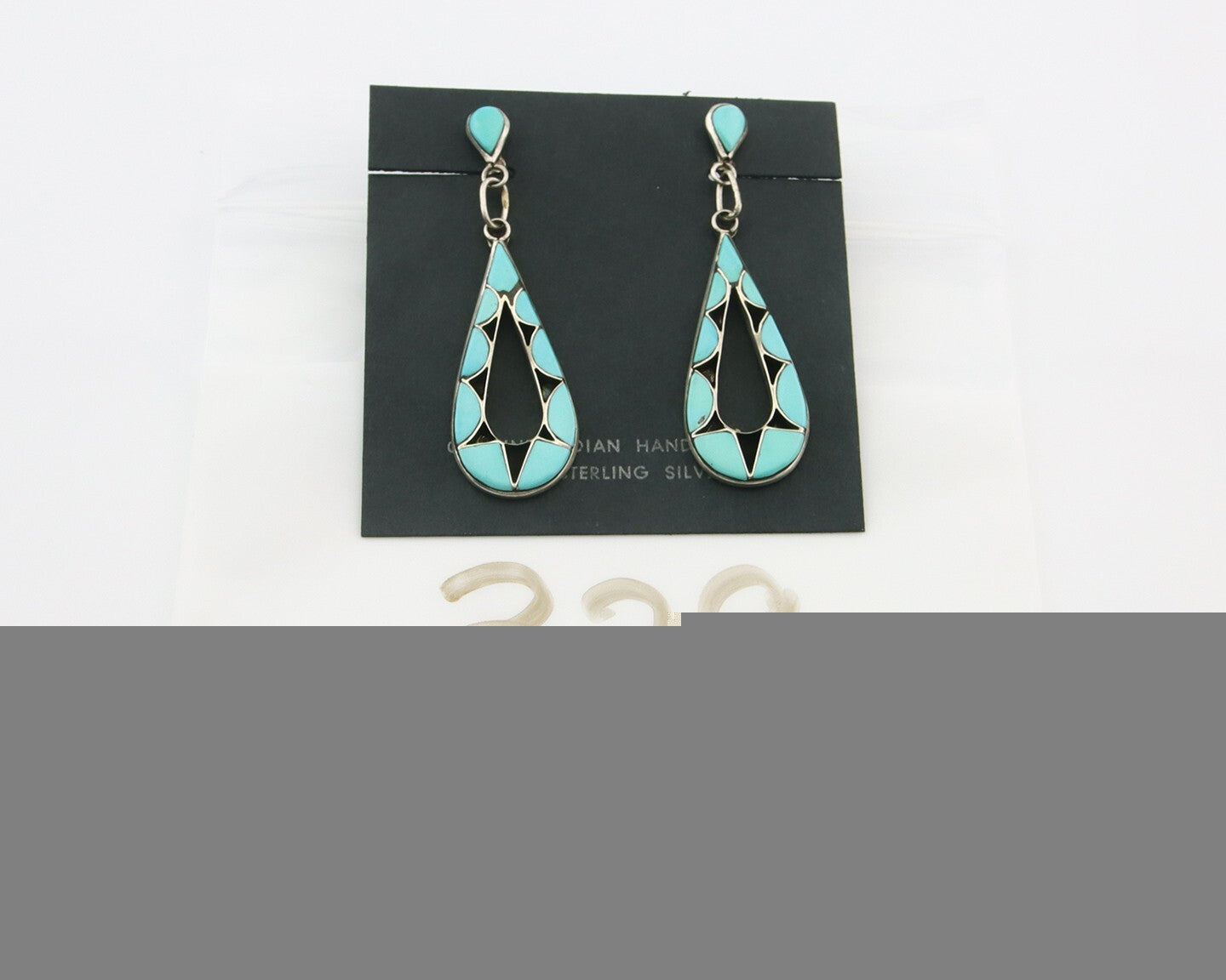 Zuni Dangle Earrings 925 Silver Natural Turquoise Artist Signed EJP C.80's