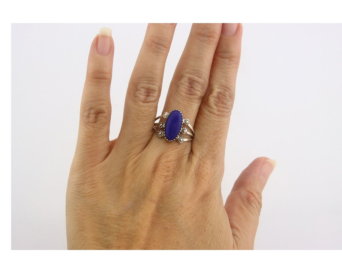 Navajo Ring 925 Sterling Natural Lapis Handmade Native Artist C.80's