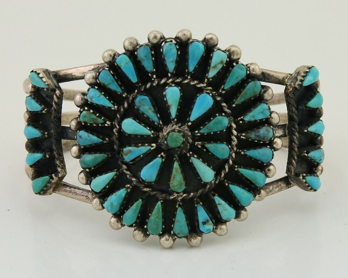 Navajo Bracelet 925 Silver Natural Blue Turquoise Native American Artist C.80's