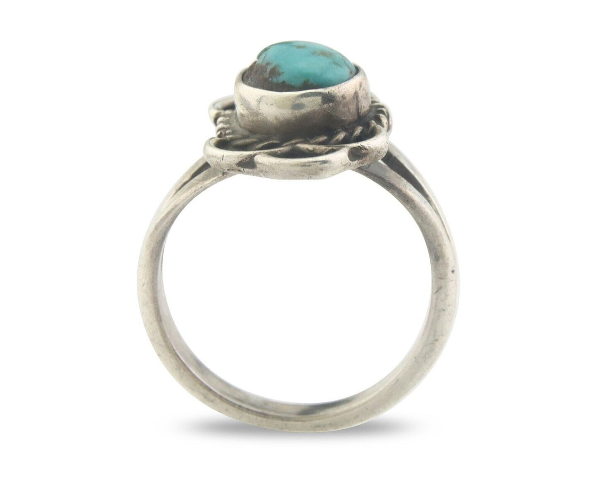 Navajo Ring 925 Sterling Natural Turquoise Native Artist C.80's Size 6.25