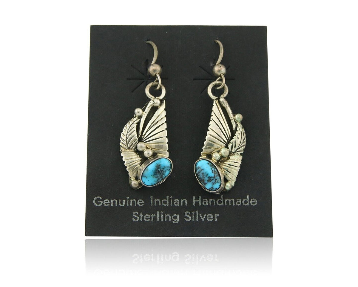 Navajo Earrings 925 Silver Natural Turquoise Artist Signed Yazzie C.80's