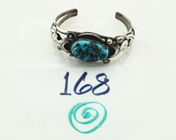 Navajo Cuff Bracelet Sterling Silver Turquoise Vintage Signed S Emerson