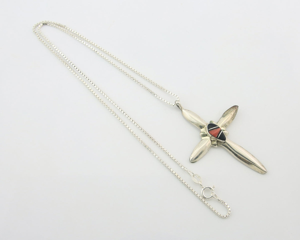 Navajo Cross Necklace Sterling Silver Authentic Natural Gemstones Signed M