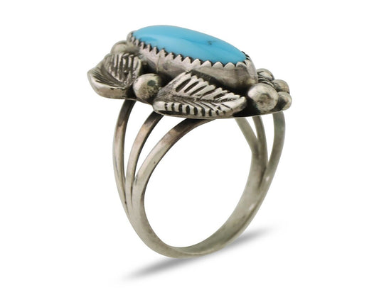 Navajo Ring 925 Silver Kingman Turquoise Artist Signed SC Size 6.0 C.80's