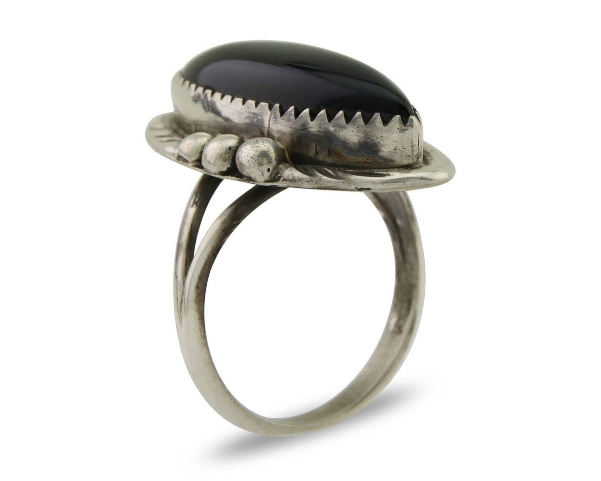 Navajo Handmade Ring 925 Silver Black Onyx Native American Artist C.80's