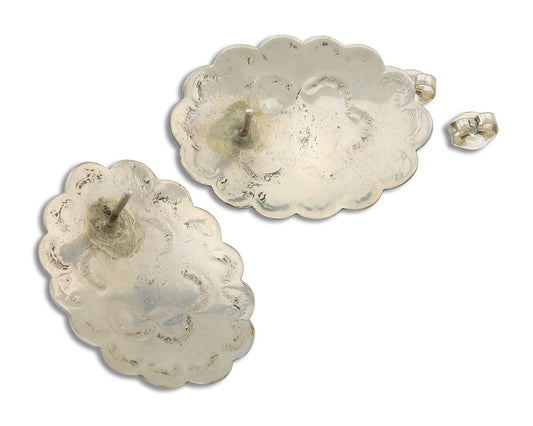 Navajo Hand Stamped Earrings 925 Silver Natural Turquoise Native Artist C.80's