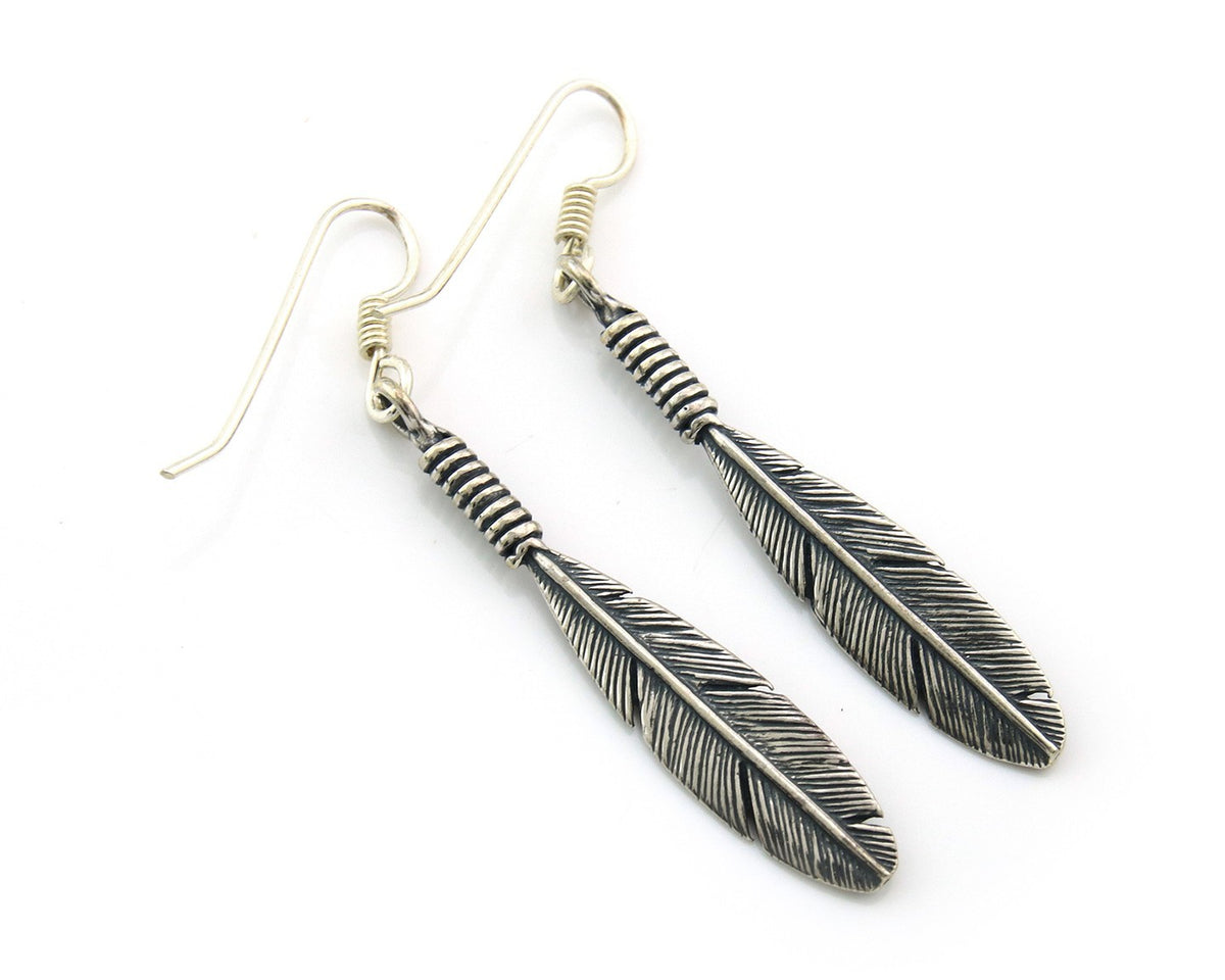Navajo Eagle Feather Earrings Sterling Silver Dangle Vintage