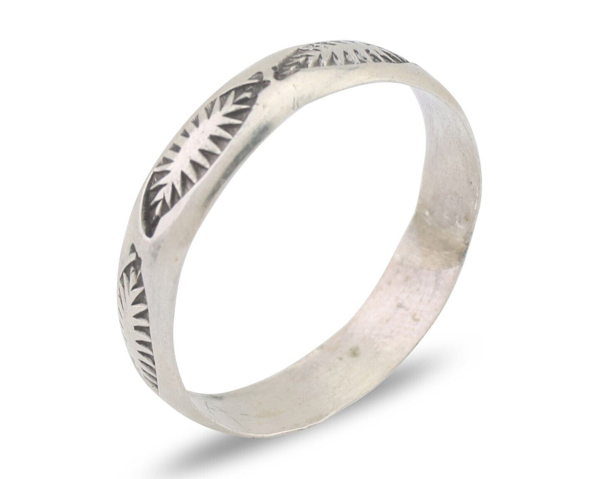 Navajo Hand Stamped Band 925 Silver 5.0 mm Signed Larry Chavez Size 11 C.80's