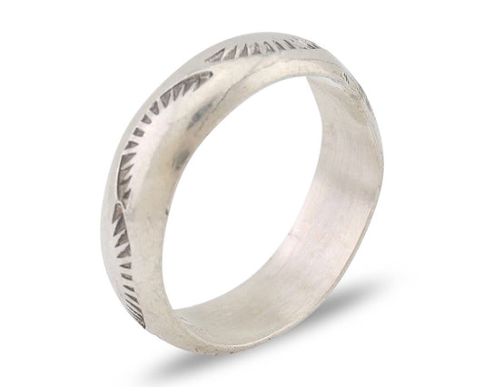 Navajo Hand Stamped Band 925 Silver 6.0 mm Signed Larry Chavez Size 8.75 C.80's