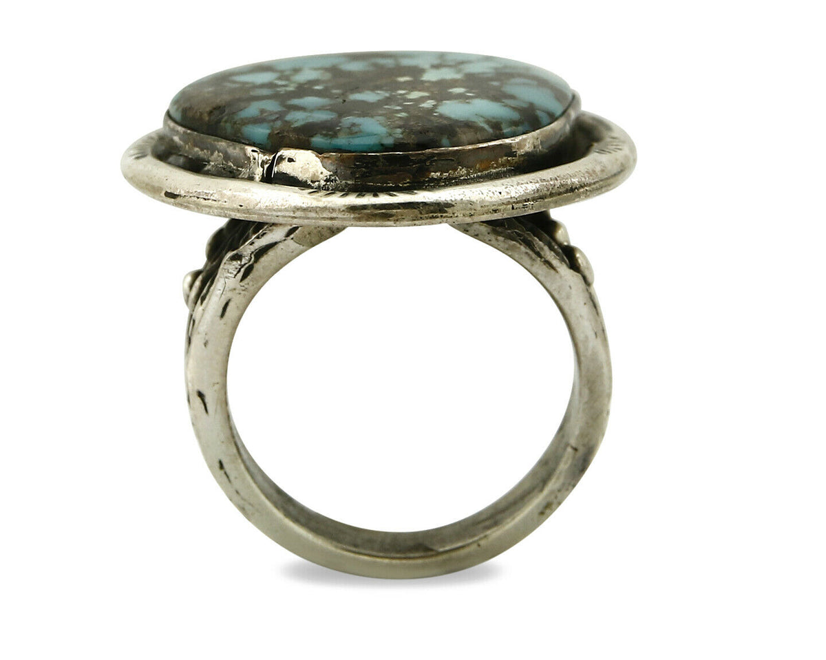 Navajo Ring .925 SOLID Silver Kingman Turquoise Signed Ralph Pemberton C.1975