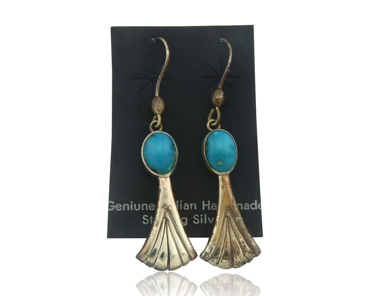 Navajo Earrings 925 Silver Natural Turquoise Native American Artist C.80's