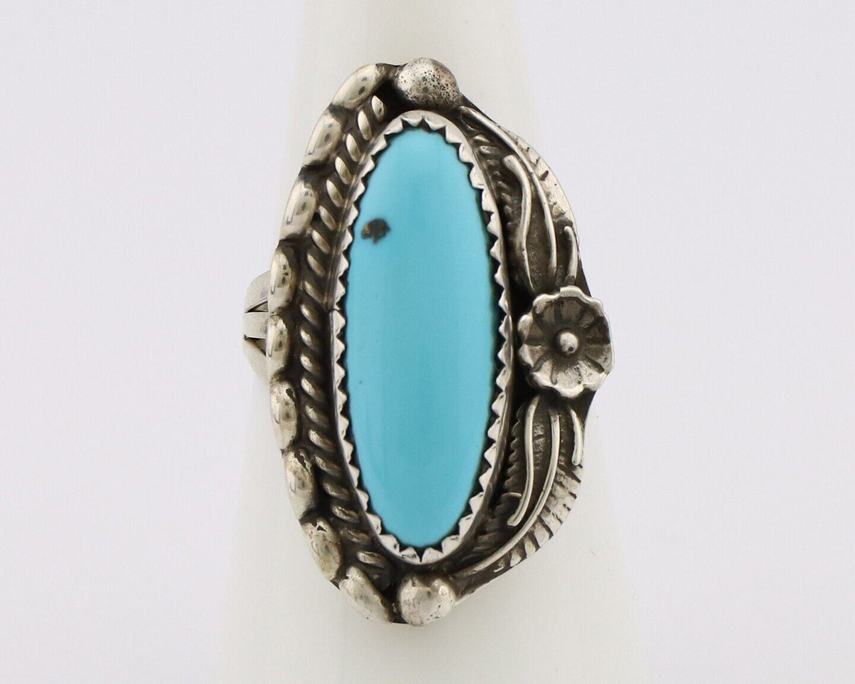 Navajo Ring 925 Silver Sleeping Beauty Turquoise Signed SC C.80's