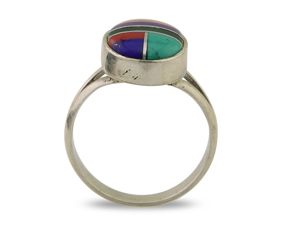 Navajo Ring 925 Sterling Silver Natural Gemstones Artist Signed Sunrise C.80's