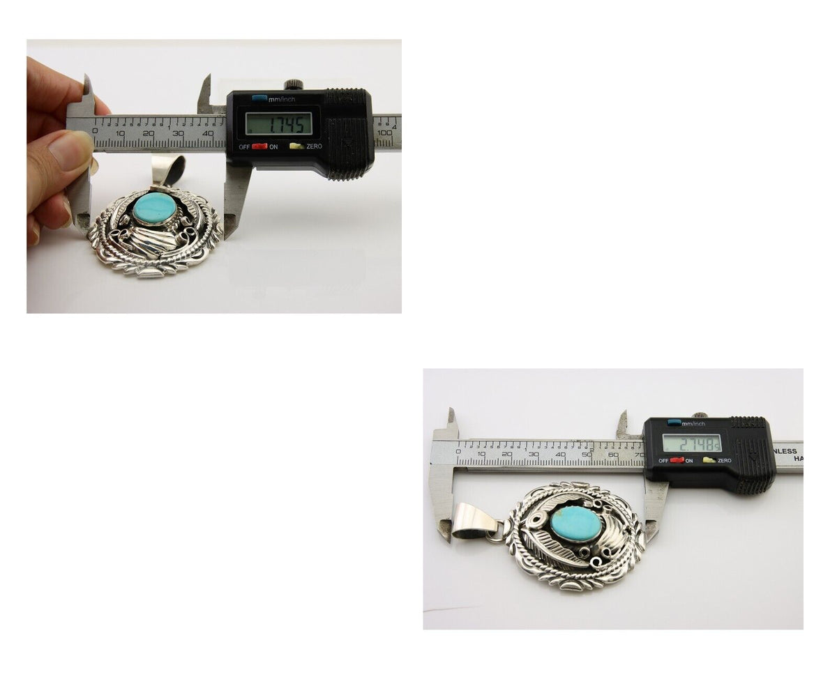 Navajo Necklace 925 Silver Natural Blue Turquoise Native American Artist C.80's