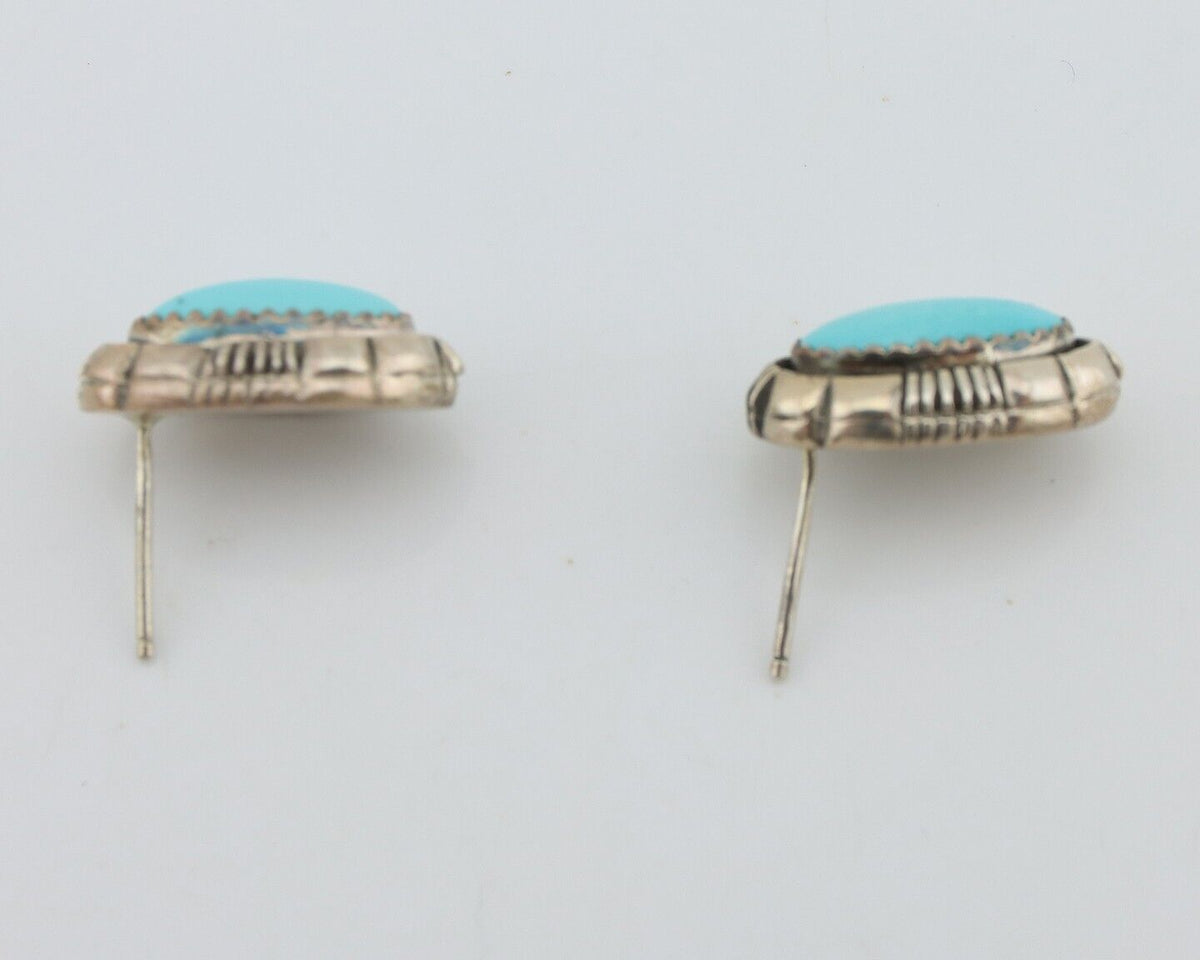 Navajo Earrings 925 Silver Sleeping Beauty Turquoise Larry Yazzie C.80's