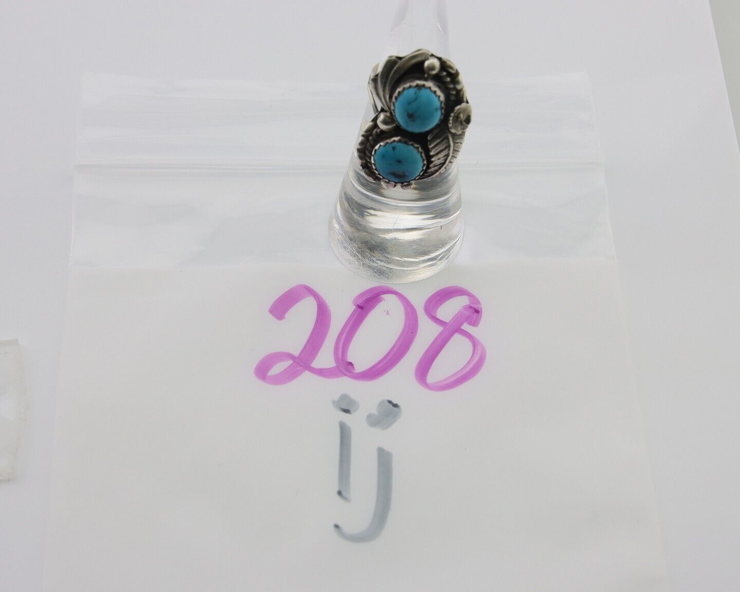 Navajo Ring 925 Silver Natural Blue Turquoise Artist Signed SC C.80's Size 4.75