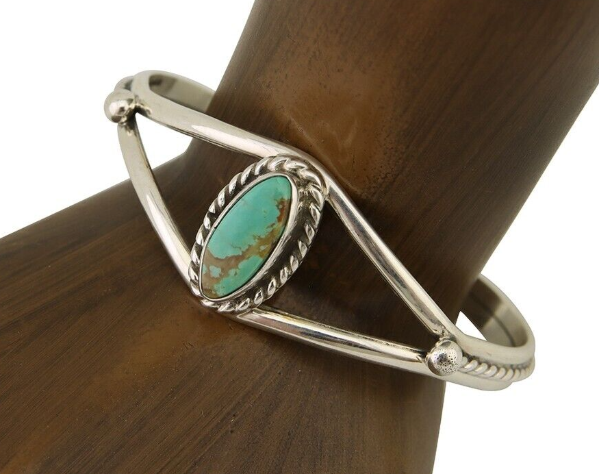 Navajo Bracelet 925 Silver Blue Turquoise Artist Signed Gecko C.80's