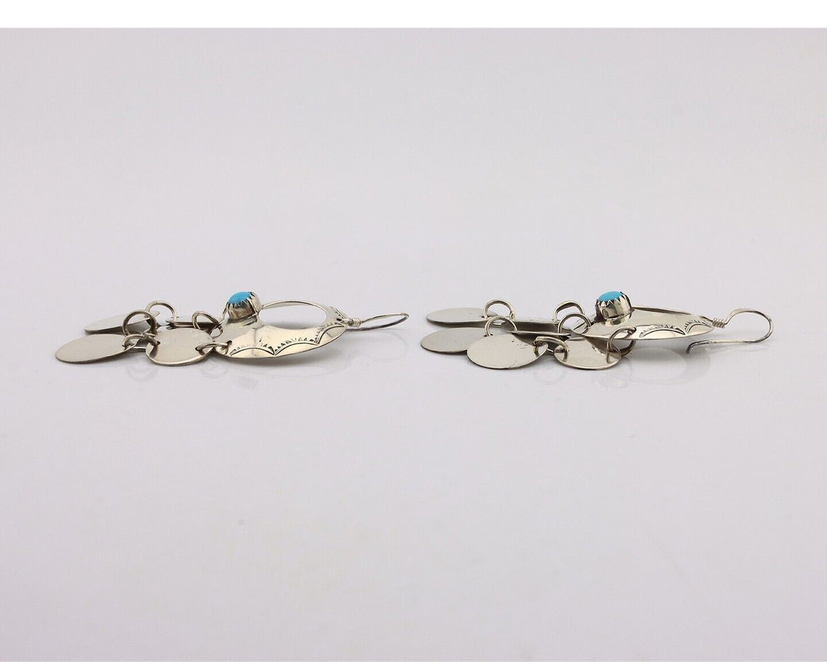 Navajo Dangle Handmade Earrings 925 Silver Blue Turquoise Native Artist C.80's