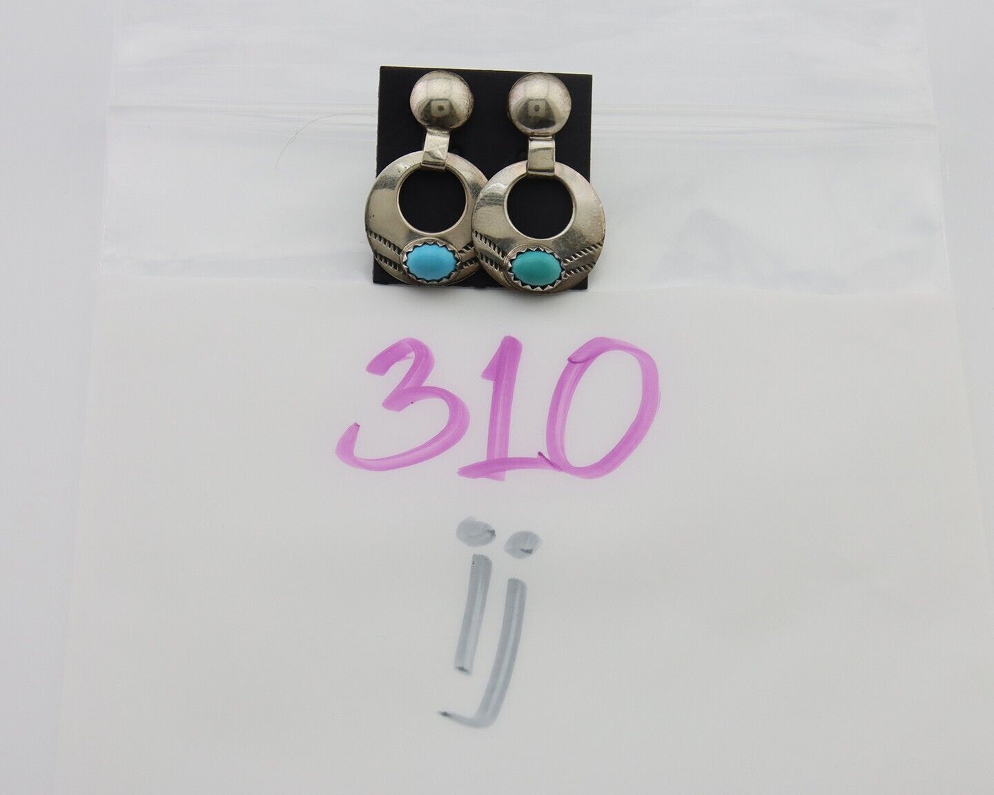 Navajo Dangle Earrings 925 Silver Natural Turquoise Artist Signed KF C.80's