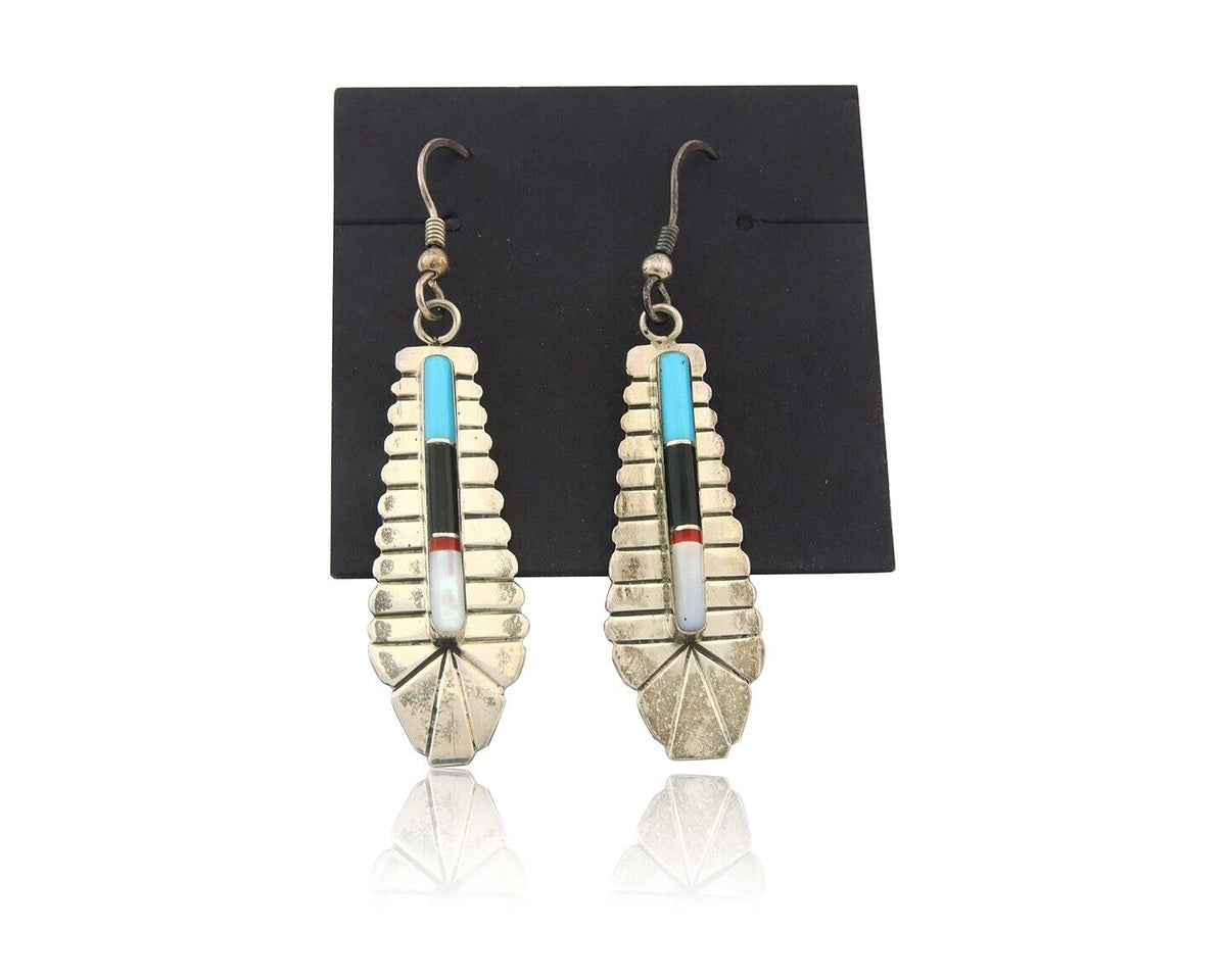 Navajo Earrings 925 Silver Natural Gemstone Artist Signed YY C.80's