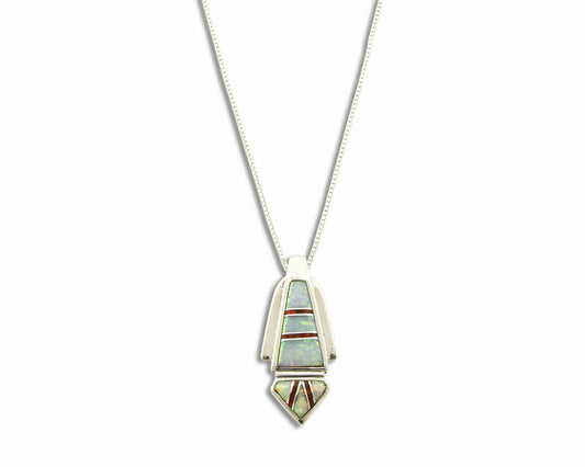 Navajo Signed Venus Etssity Natural Opal .925 SOLID Silver Inlaid Pendant