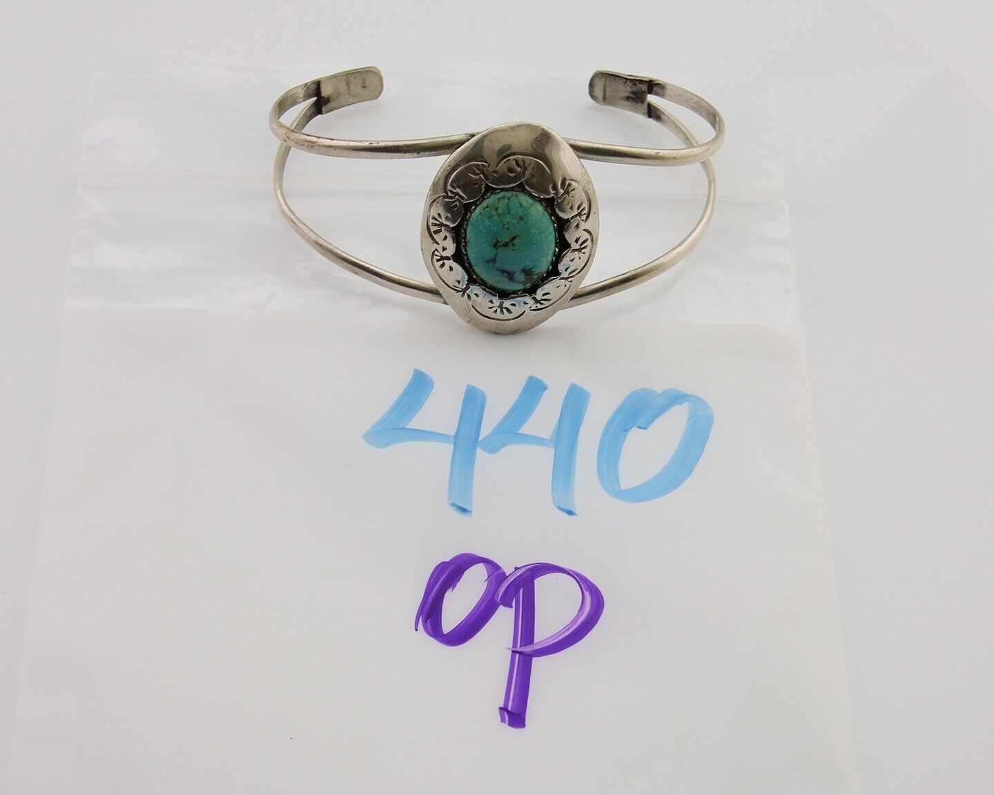 Navajo Hand Stamped Cuff Bracelet Turquoise 925 Silver Native American Artist