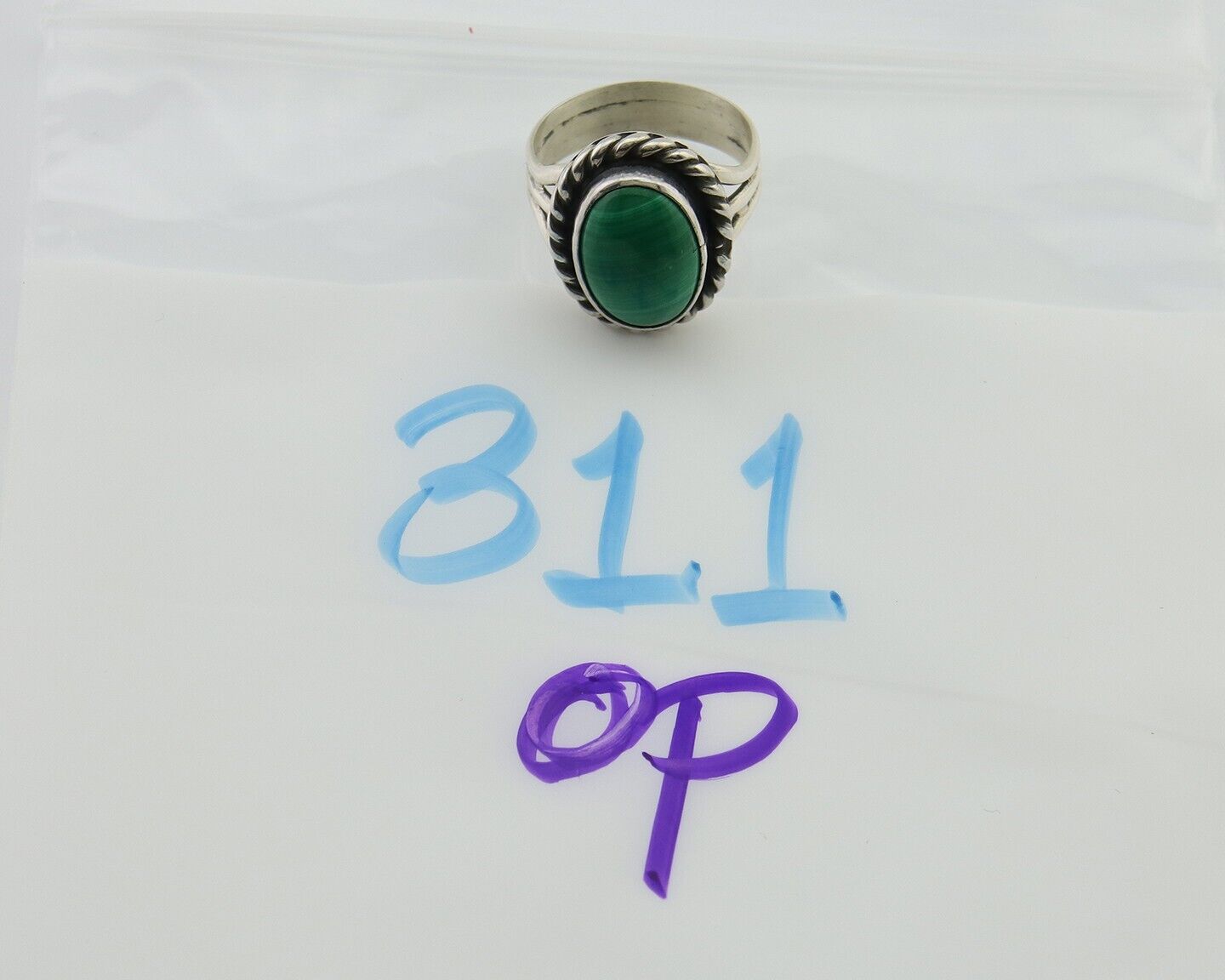Navajo Ring 925 Silver Natural Malachite Native American Artist C.80's