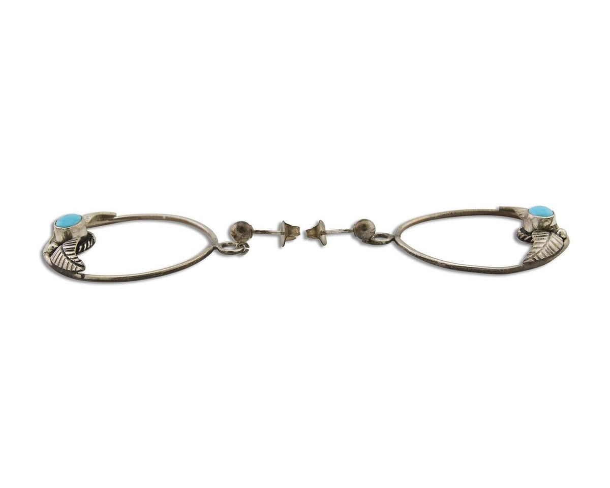 Navajo Dangle Earrings 925 Silver Natural Blue Turquoise Native Artist C80s