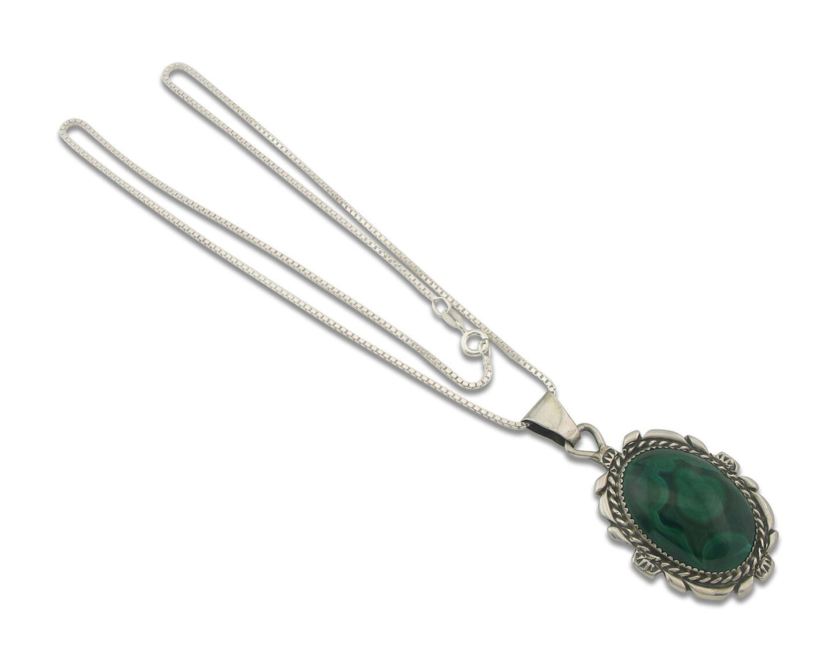 Navajo Sterling Silver Necklace Malachite Authentic Vintage Signed TALHAT