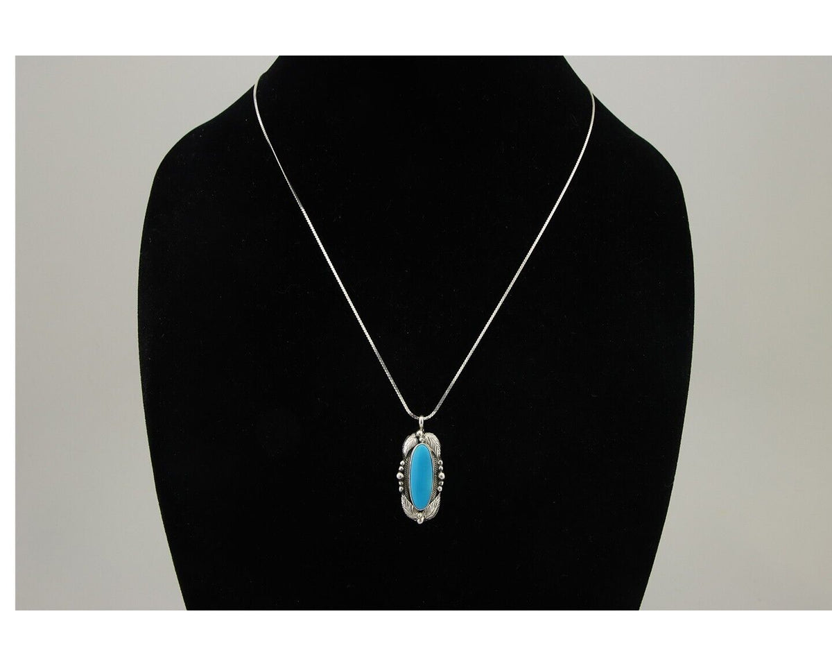 Navajo Necklace 925 Silver Natural Turquoise Artist Signed Circle JW C80s