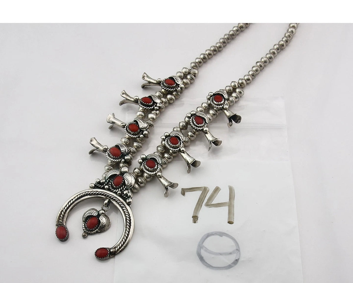 Navajo Squash Necklace Earring Set Sterling Silver Vintage Handmade C.80's