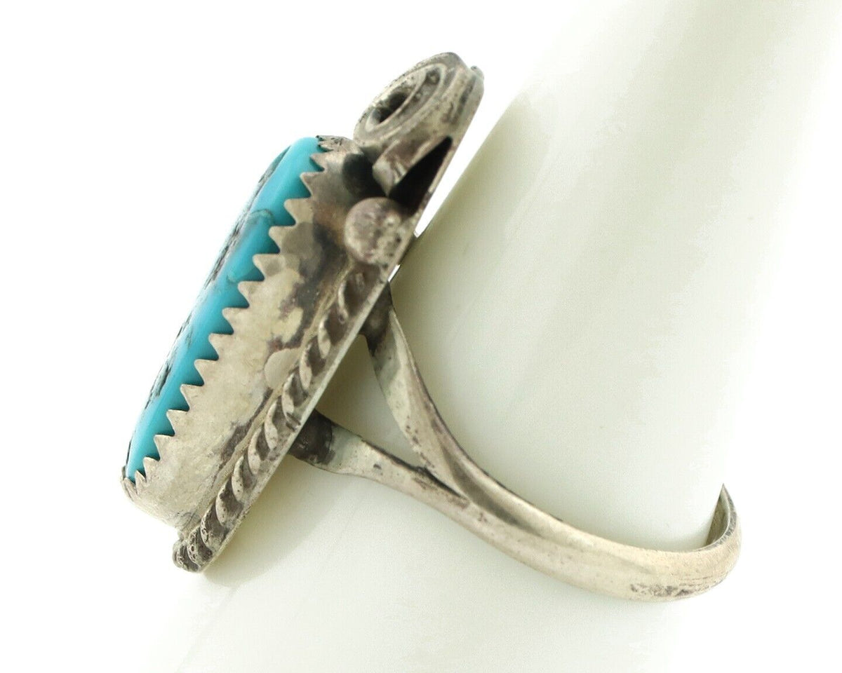 Navajo Ring 925 Silver Sleeping Beauty Turquoise Artist Signed Justin Morris C80