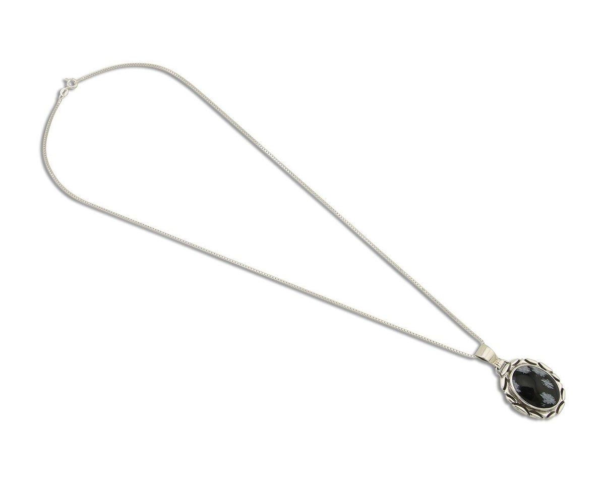 Navajo Necklace 925 Silver Onyx Natural Snowflake Agate Signed Native American