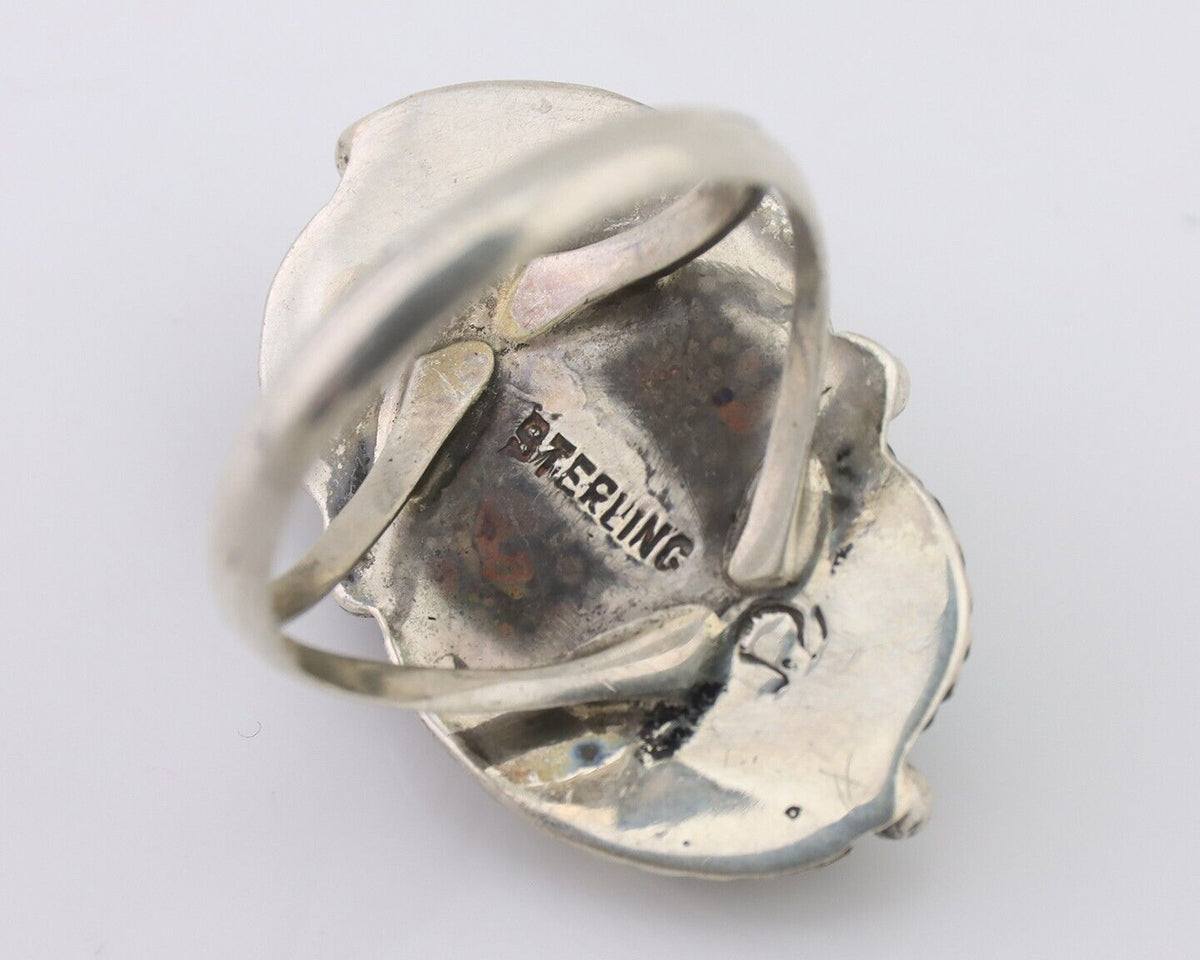 Navajo Ring 925 Silver Natural Blue Gem Turquoise Artist Signed MC C.80's