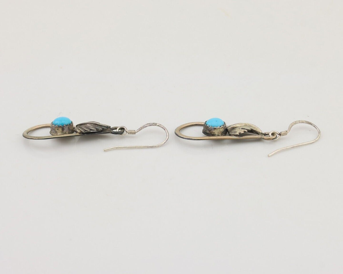 Navajo Dangle Earrings 925 Silver Sleeping B Turquoise Native Artist C.80's
